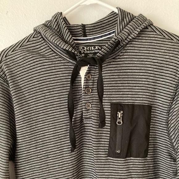 Distortion Hoodie Sweatshirt Mens Medium Gray Black Striped Pocket Pullover - Picture 3 of 4